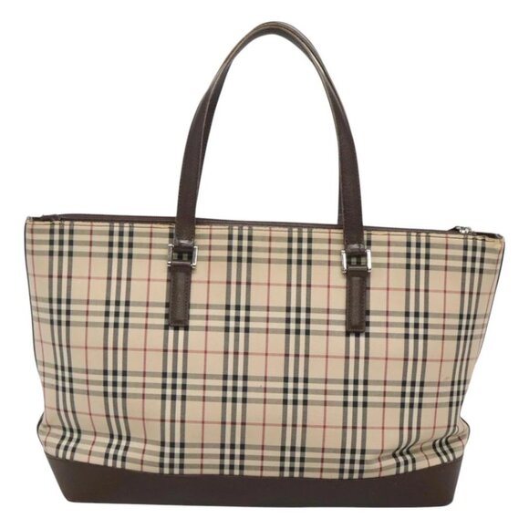 BURBERRY Nova Check Tote Bag Canvas Beige Silver Auth - Picture 1 of 15